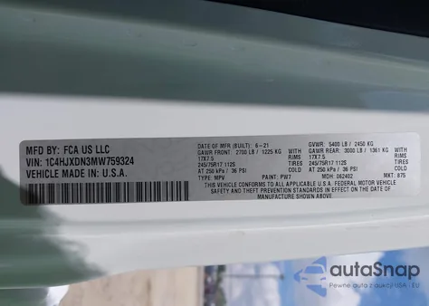 2021 Jeep Wrangler Unlimited Sport 4X4 из США, поврежденный, VIN 1C4HJXDN3MW759324